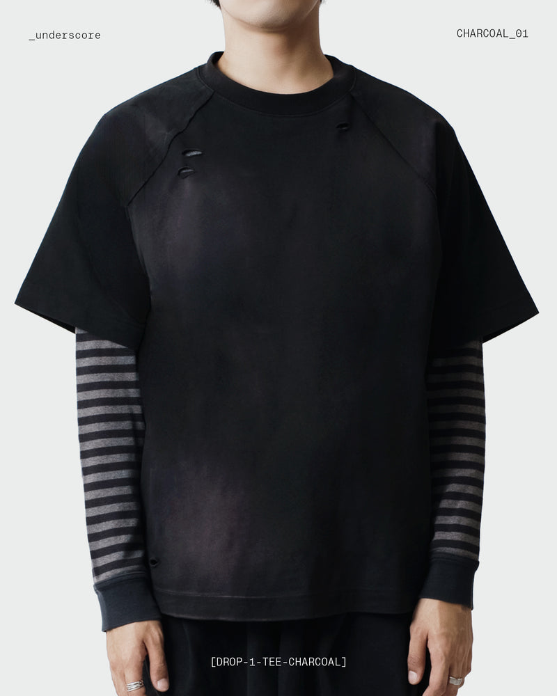 Oversized Distressed Tee in Charcoal