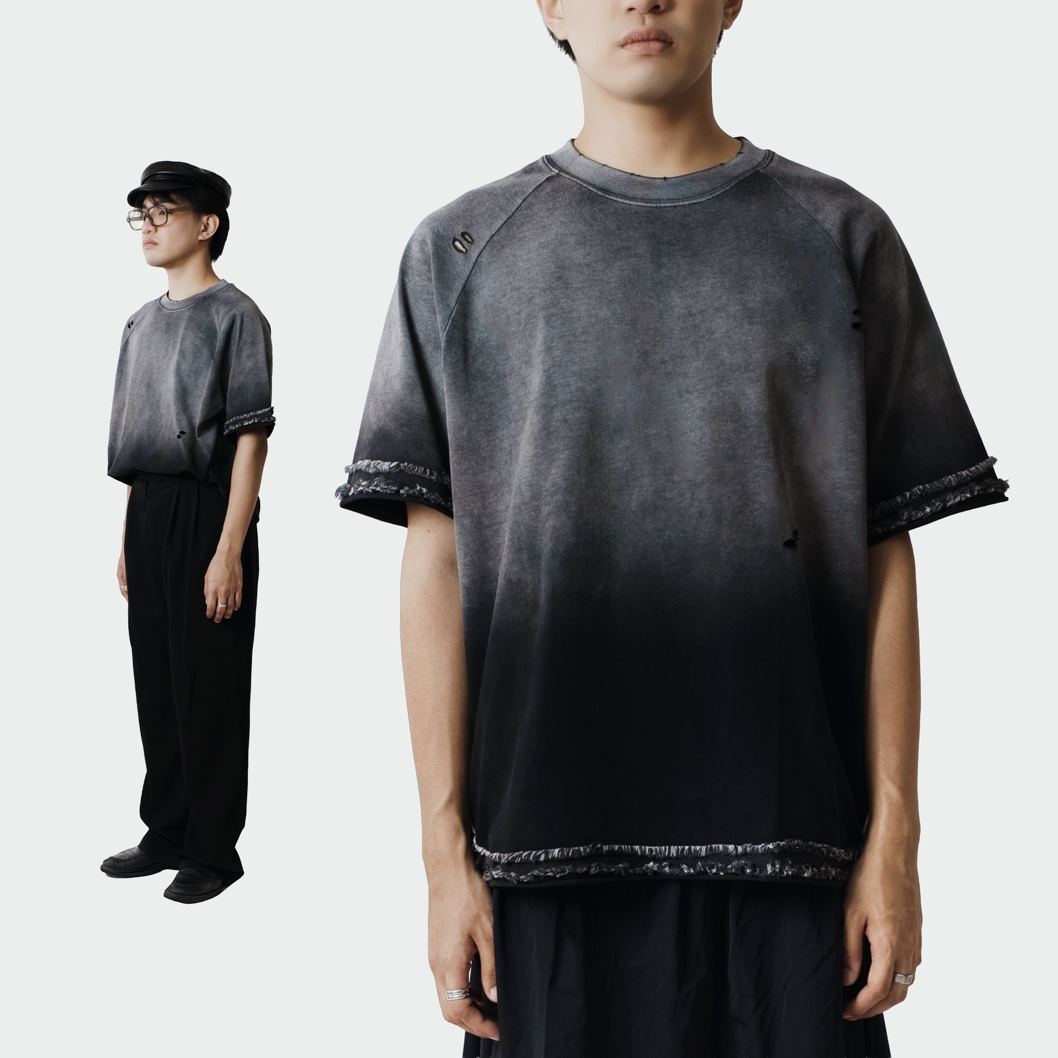 Oversized Distressed Tee in Ashfall