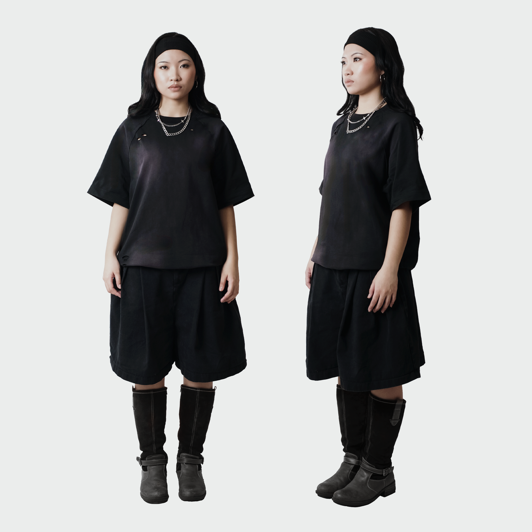 Oversized Distressed Tee in Charcoal