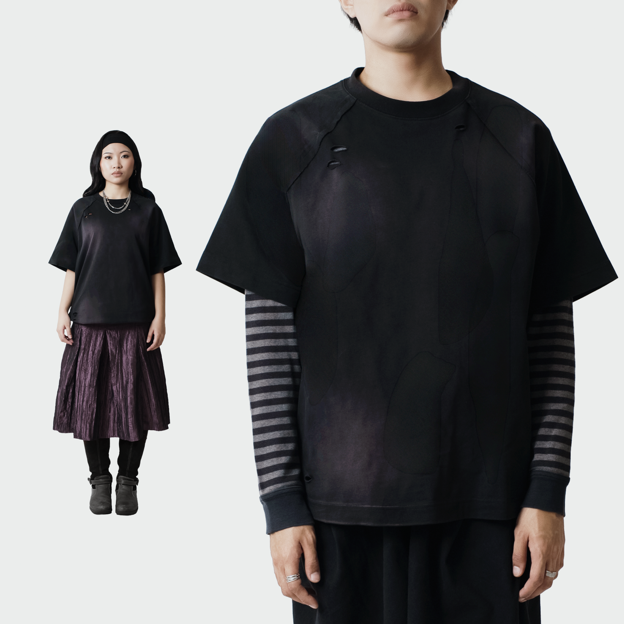 Oversized Distressed Tee in Charcoal
